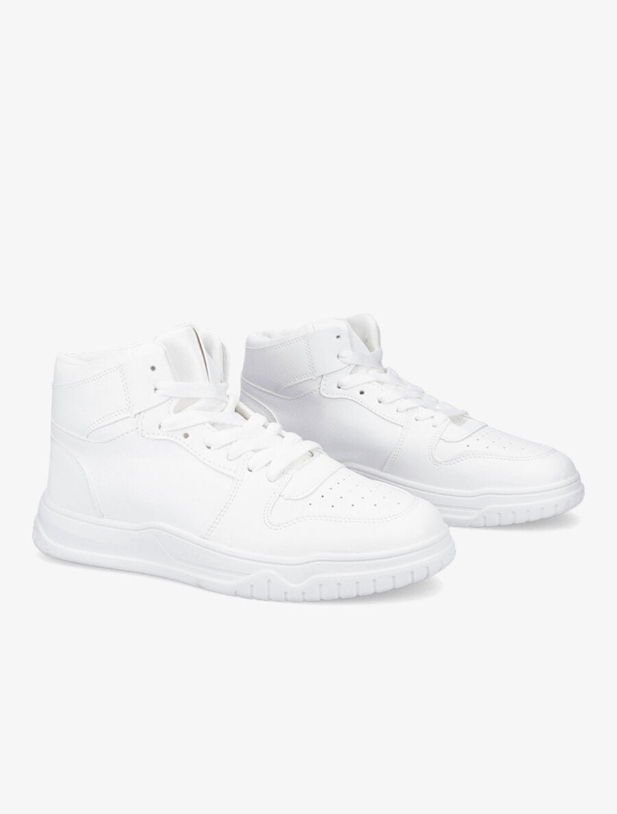 Sneakers montantes en simili à lacets - Blanc - 4