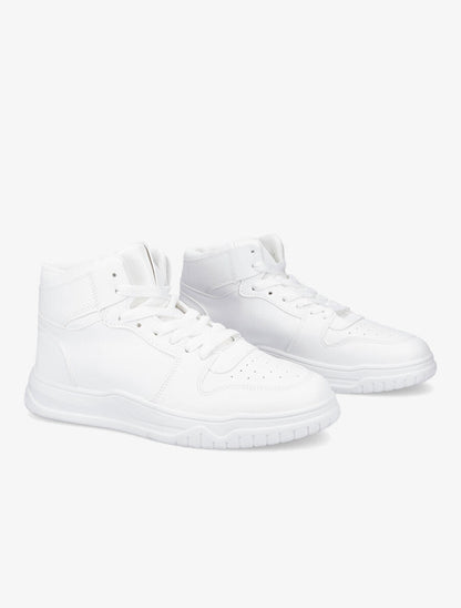 Sneakers montantes en simili à lacets - Blanc - 4
