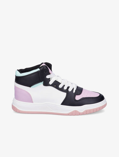 Sneakers montantes en simili à lacets - Lilas - 1