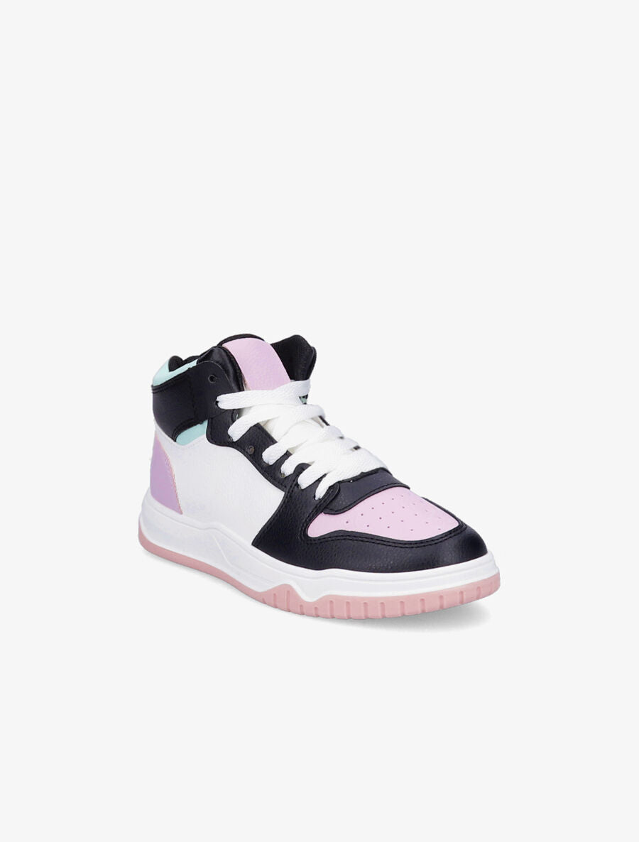 Sneakers montantes en simili à lacets - Lilas - 2
