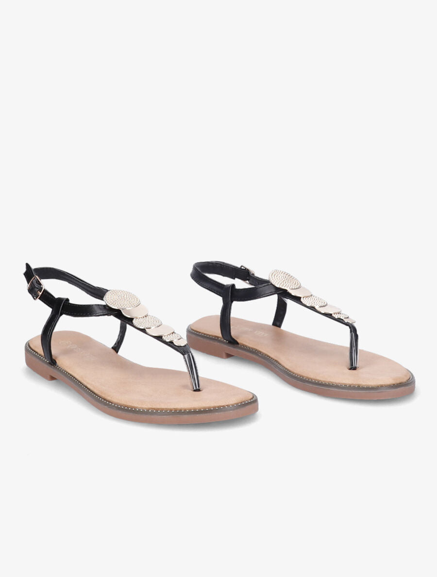 Nu-pied brides à médailles dorées - Noir - 5