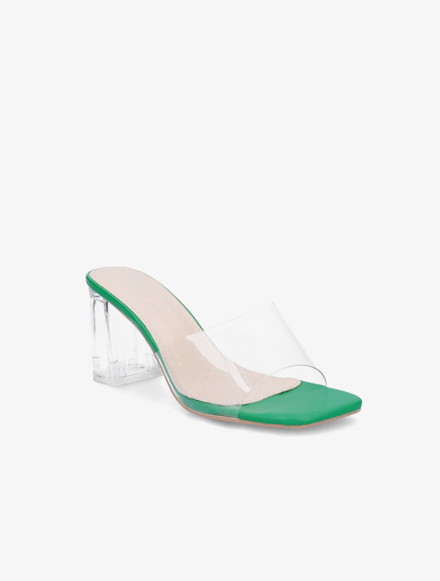 Mules transparentes à talons - Vert - 2
