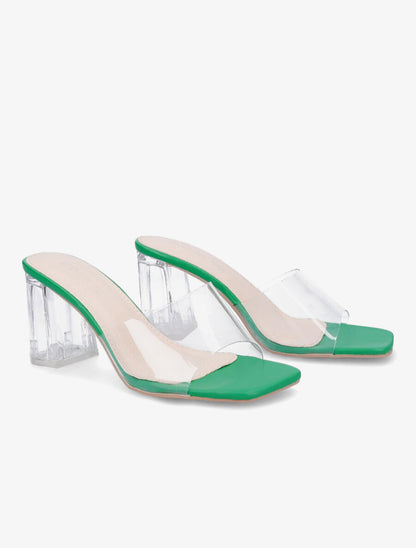 Mules transparentes à talons - Vert - 4
