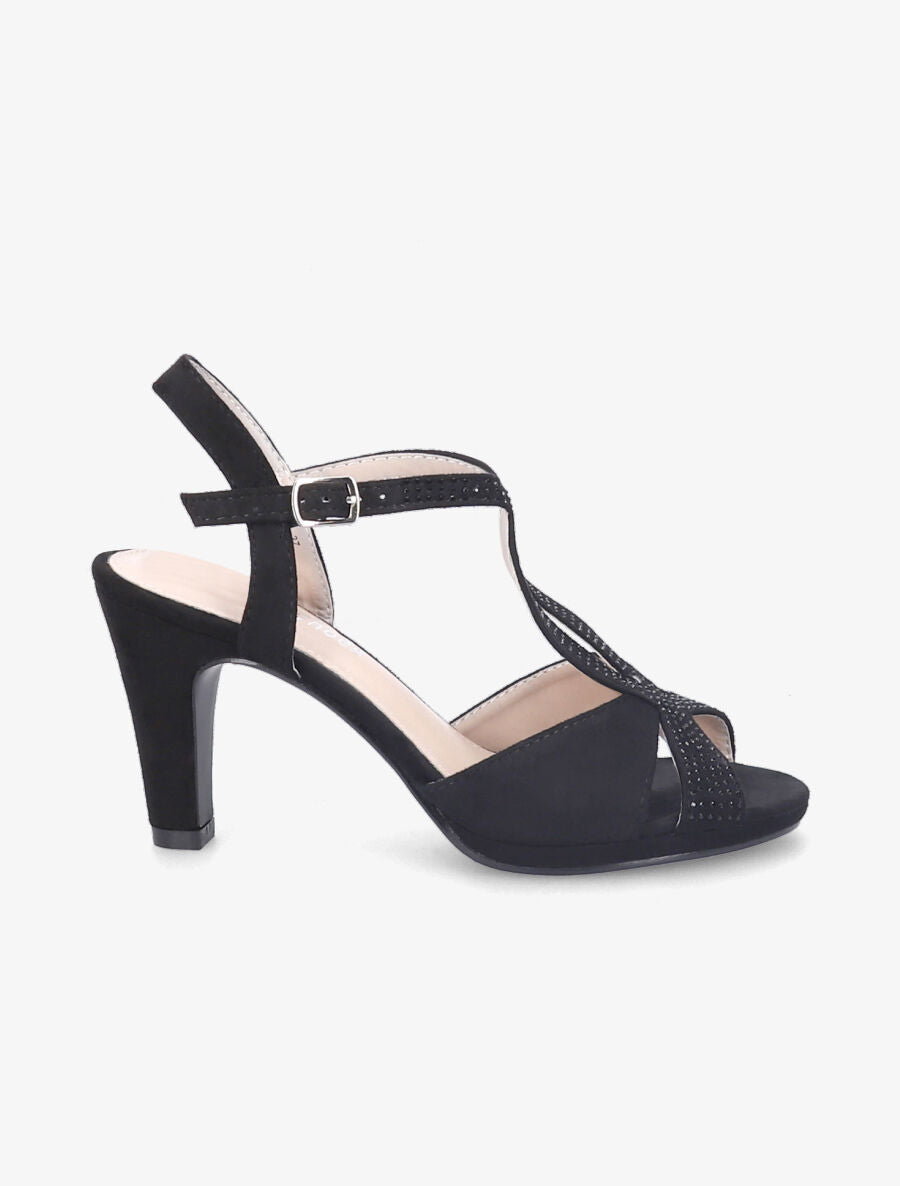 Sandales à talons en suédine à détail strass - Noir - 1