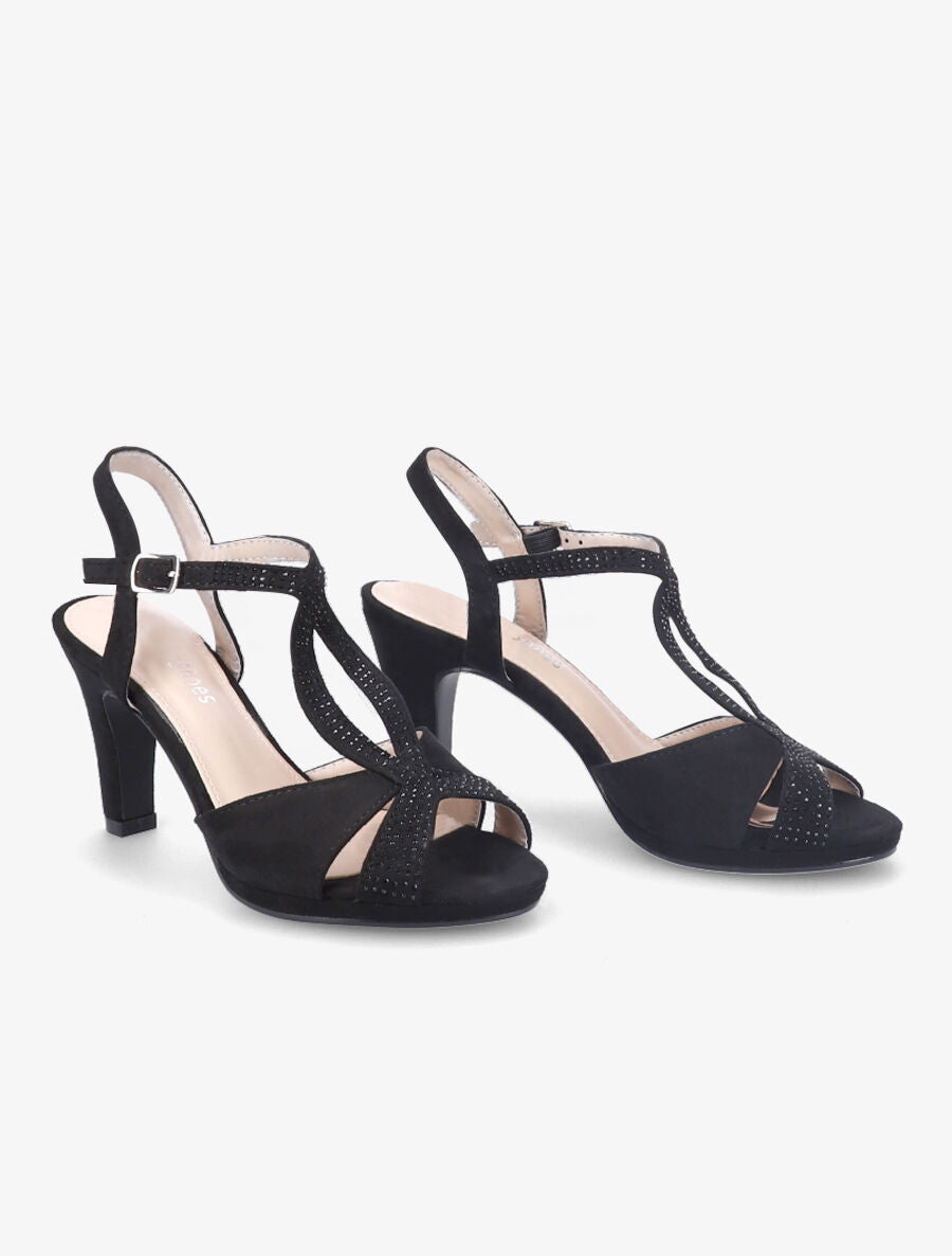 Sandales à talons en suédine à détail strass - Noir - 4