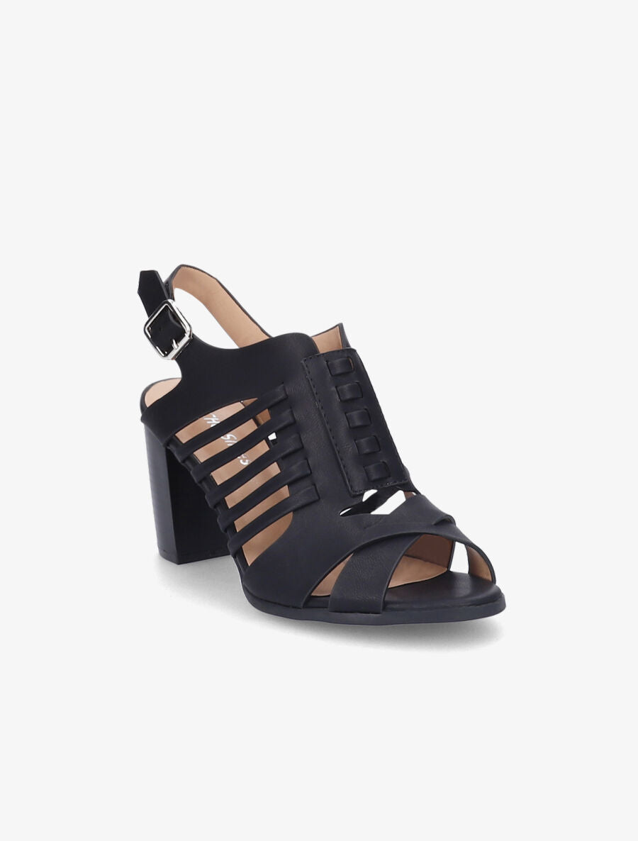 Sandales à talons en simili à ganses croisées et entrelacées - Noir - 2
