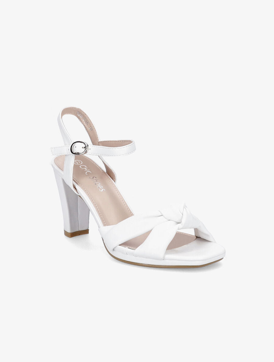 Sandales à talons unies et brides à noeud - Blanc - 2