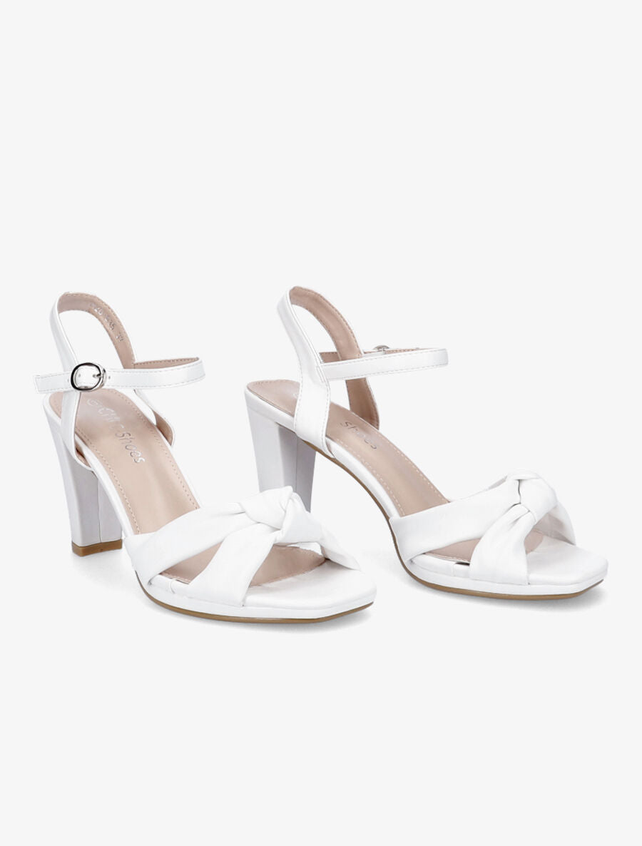 Sandales à talons unies et brides à noeud - Blanc - 4