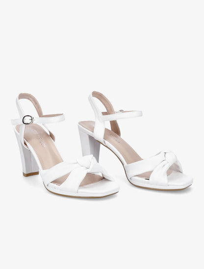 Sandales à talons unies et brides à noeud - Blanc - 4
