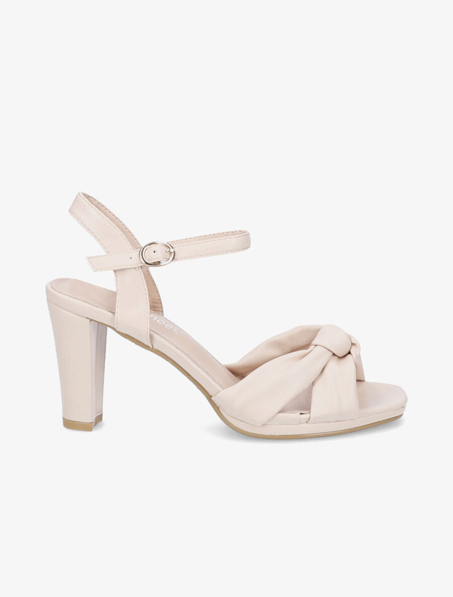 Sandales à talons unies et brides à noeud - Beige - 5