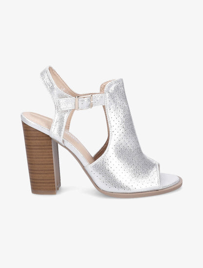 Sandales à talons en simili perforé irisé - Argent - 5