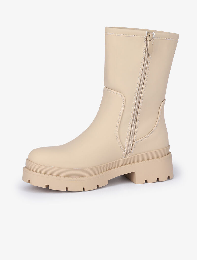 Boots montantes unies à semelles épaisses - Beige - 4