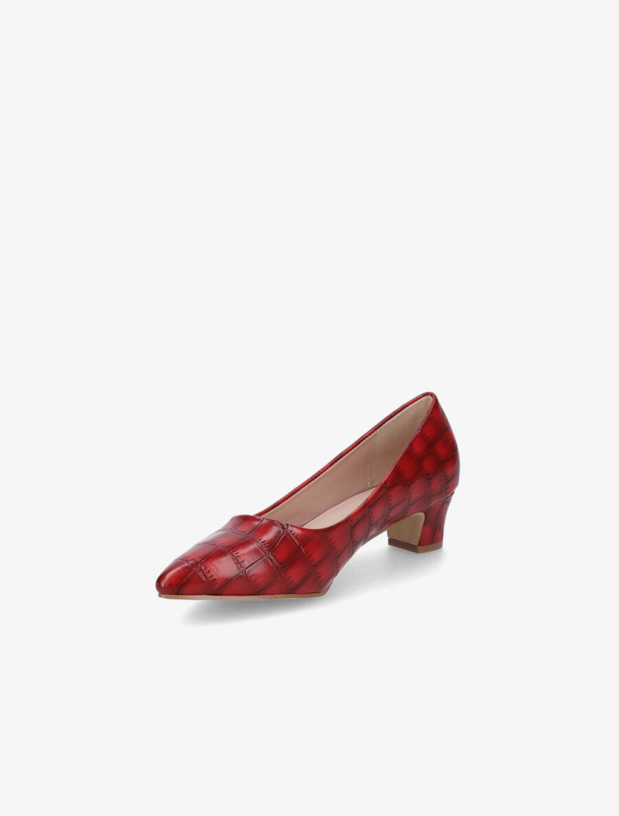 Escarpins pointus effet croco à petit talons - Rouge - 3
