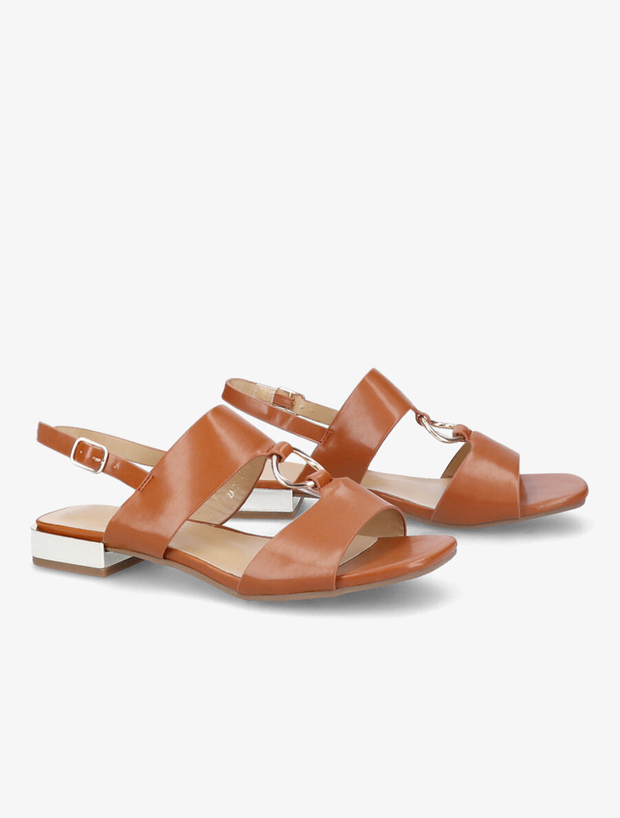 Sandales à brides larges et boucles métalliques - Camel - 4