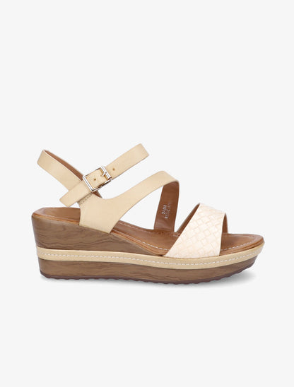 Sandales à talons compensés et bride tressée - Beige - 1