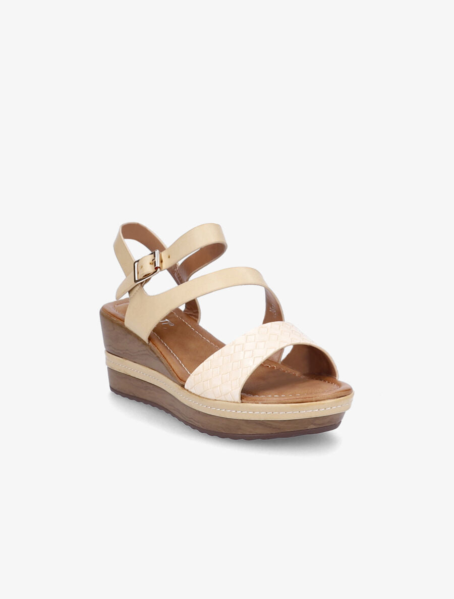 Sandales à talons compensés et bride tressée - Beige - 2