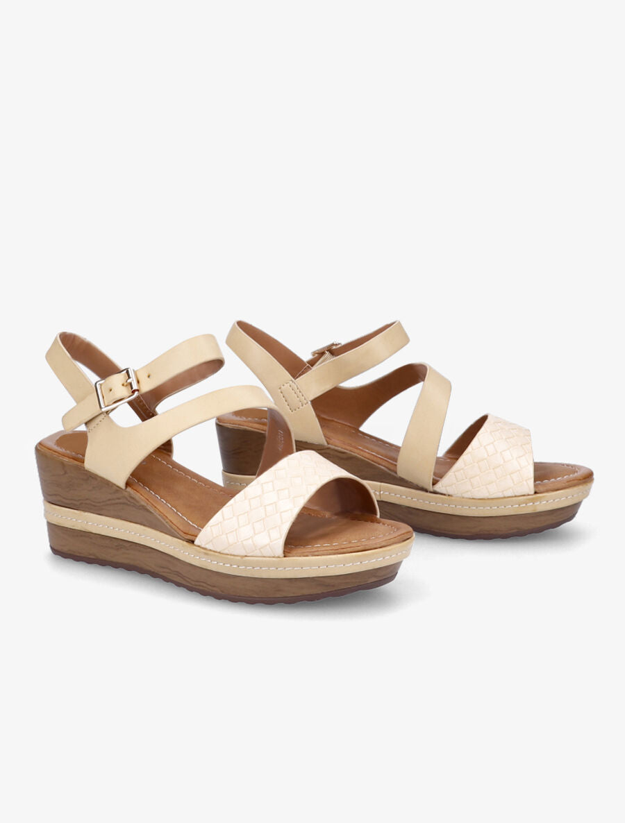 Sandales à talons compensés et bride tressée - Beige - 4
