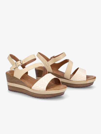 Sandales à talons compensés et bride tressée - Beige - 4
