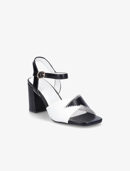 Sandales à talons et brides bicolore - Noir/blanc - 2