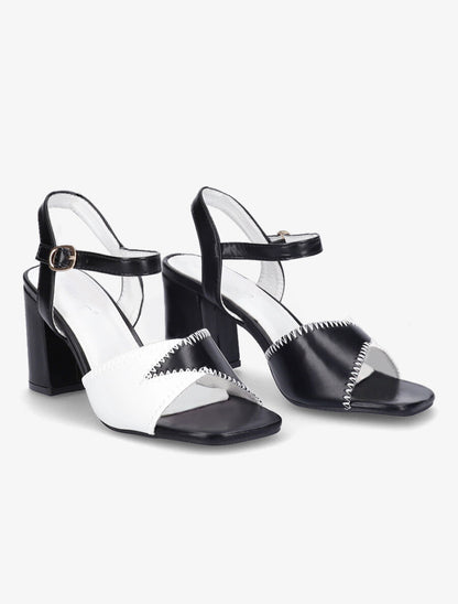 Sandales à talons et brides bicolore - Noir/blanc - 4