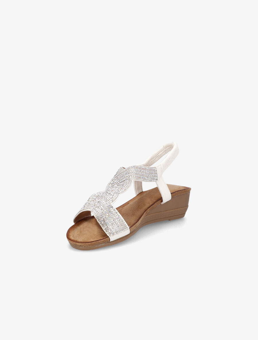 Sandales compensées à bride en T stylisée à strass - Blanc - 3