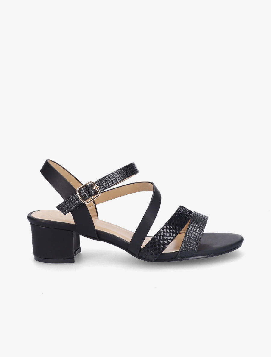 Sandales à brides effet python et croco - Noir - 1