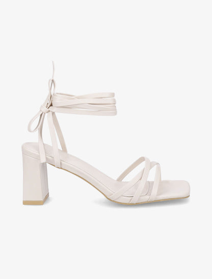 Sandales à talons bloc et liens à nouer - Beige - 1