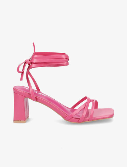 Sandales à talons bloc et liens à nouer - Fuschia - 1