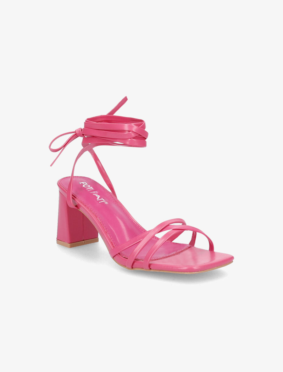 Sandales à talons bloc et liens à nouer - Fuschia - 2