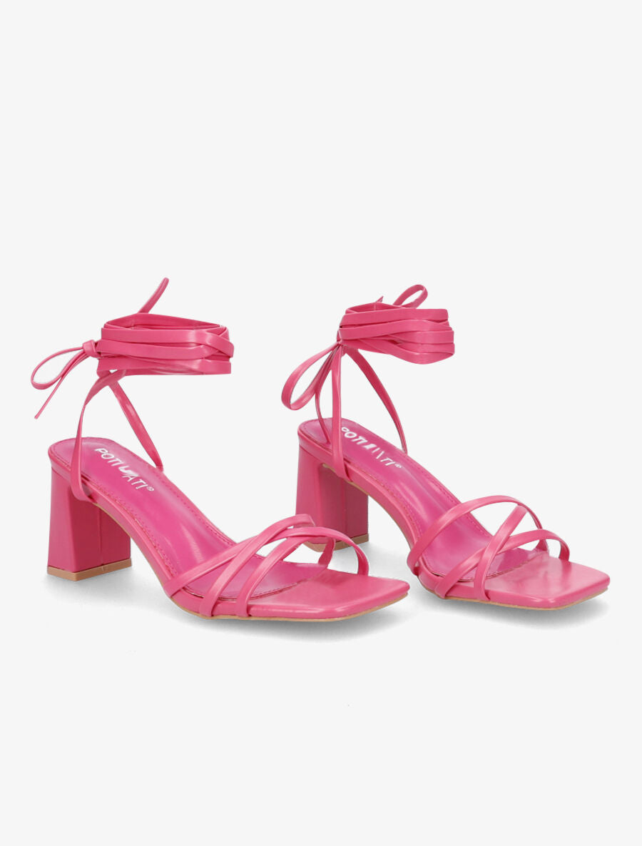 Sandales à talons bloc et liens à nouer - Fuschia - 4