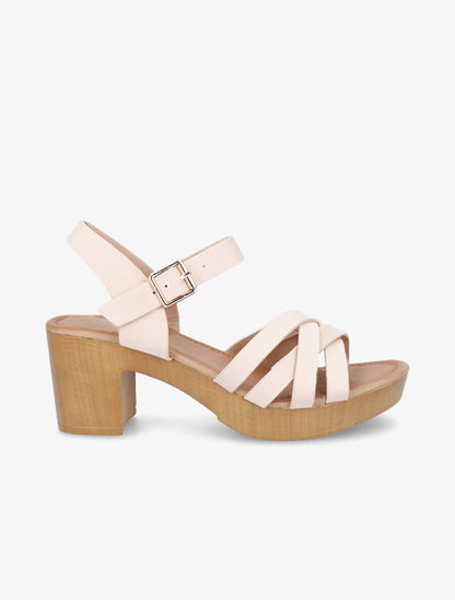 Sandales à talons et brides croisées en suédine - Beige - 1