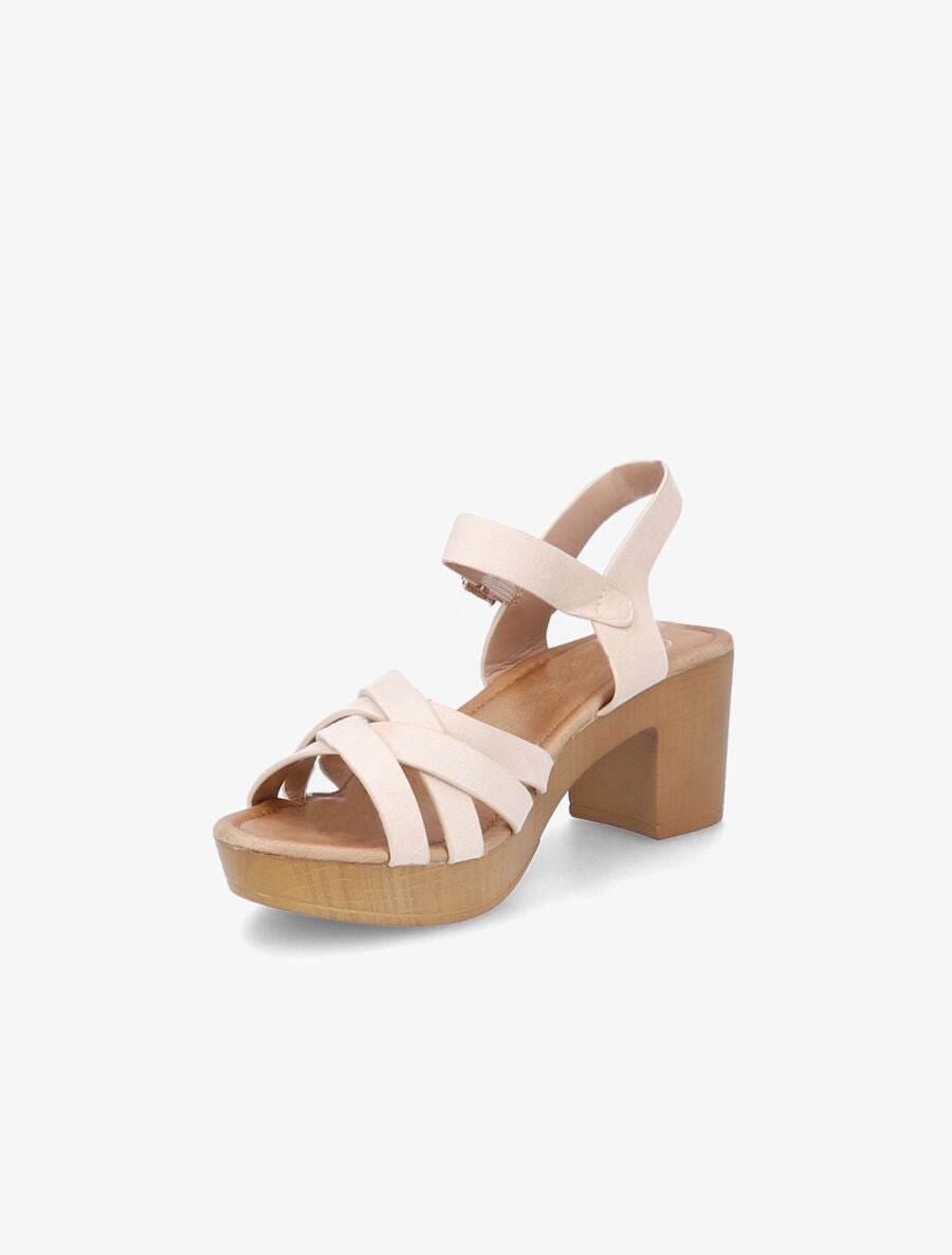 Sandales à talons et brides croisées en suédine - Beige - 3