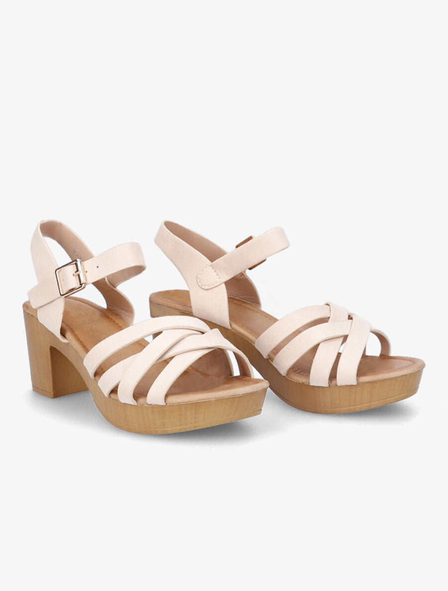 Sandales à talons et brides croisées en suédine - Beige - 4