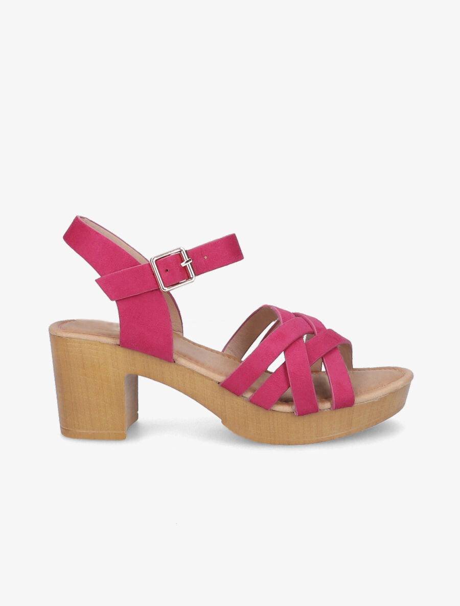 Sandales à talons et brides croisées en suédine - Fushia - 5