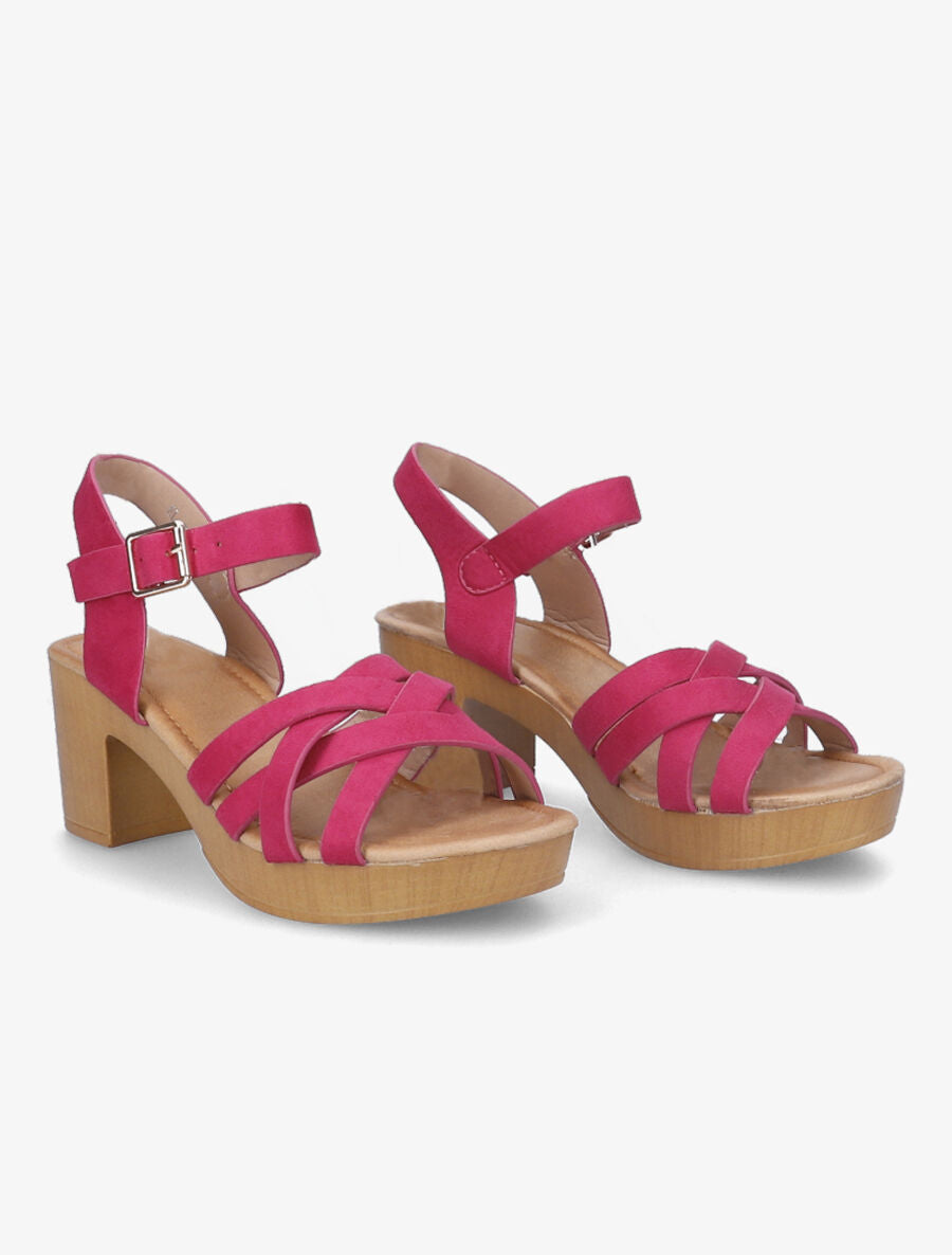 Sandales à talons et brides croisées en suédine - Fushia - 4