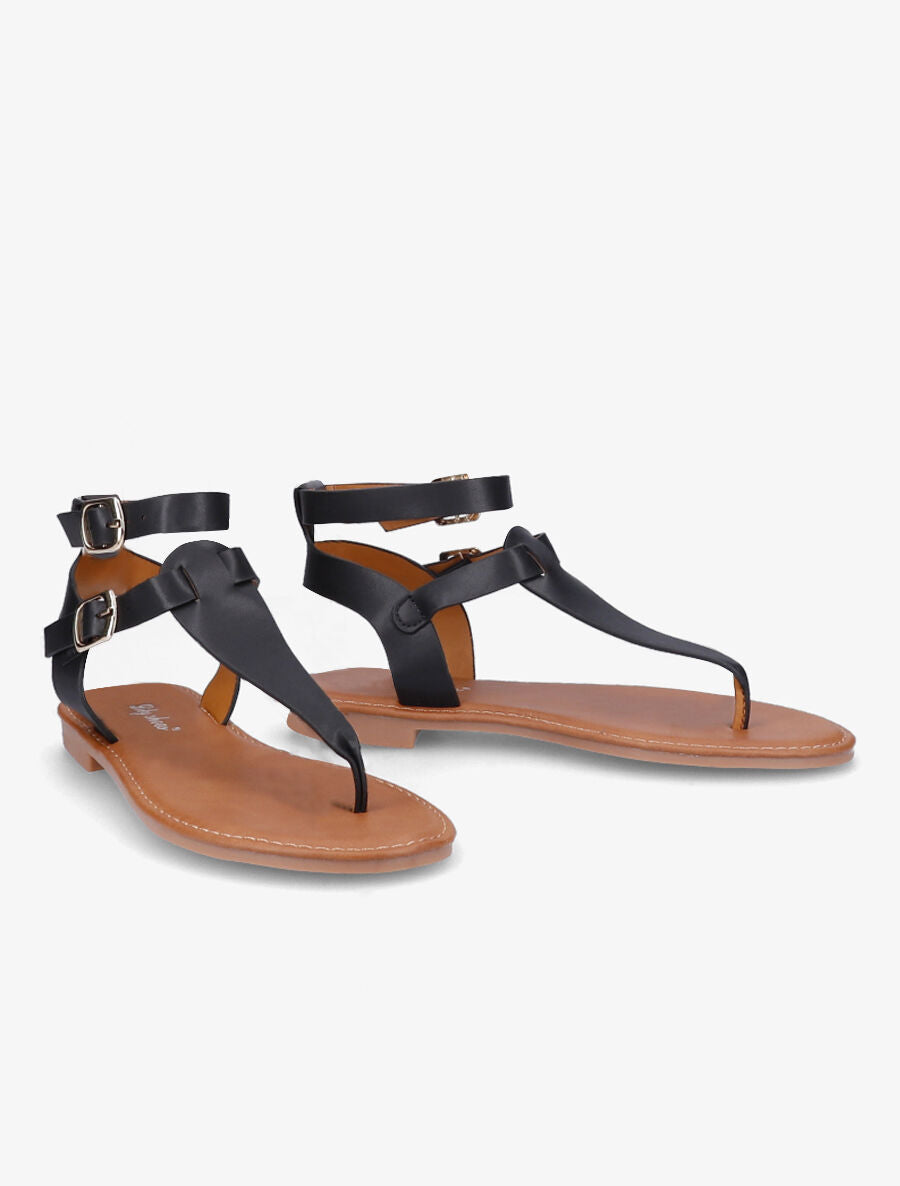 Nu-pieds en simili à double brides - Noir - 4