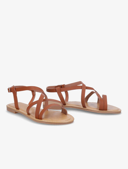 Sandales plates en simili à brides entrelacées - Camel - 4