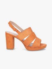 Sandales à talons en suédine et larges brides - Orange - 1