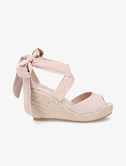 Espadrilles à talons compensés et liens en suédine - Beige - 5
