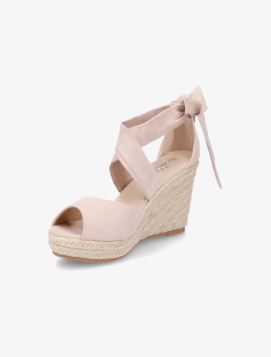 Espadrilles à talons compensés et liens en suédine - Beige - 3