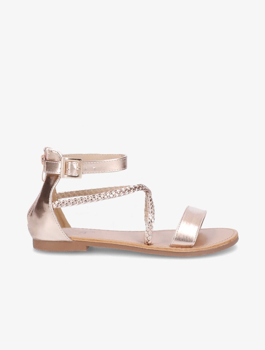 Sandales plates montantes à brides tressées - Rose gold - 3
