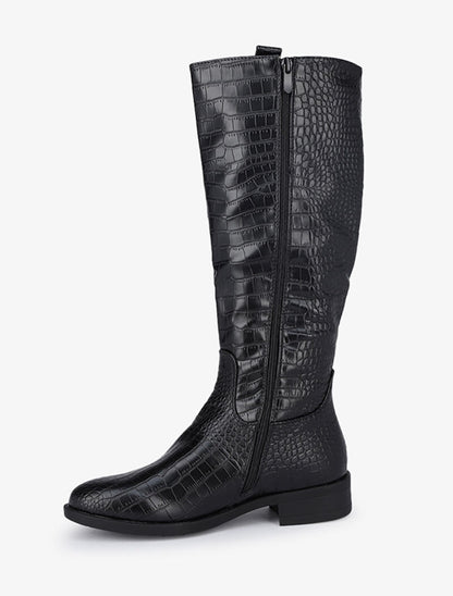 Bottes cavalières effet croco - Noir - 4