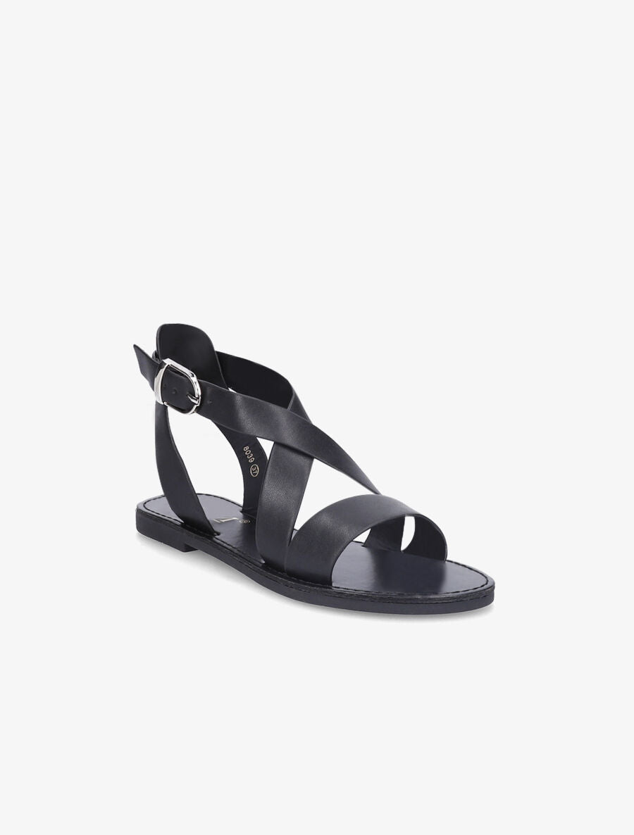 Sandales en simili à brides croisées - Noir - 1