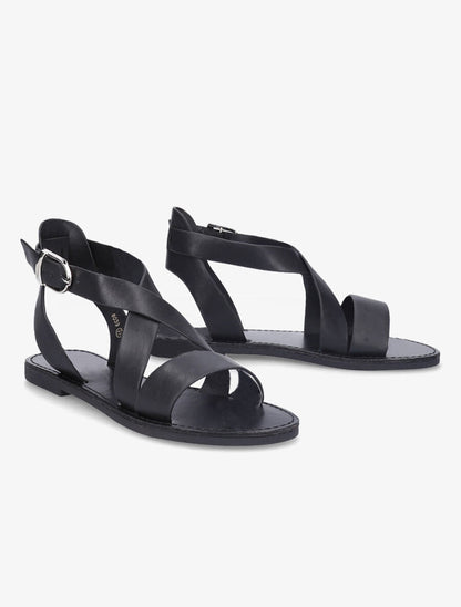 Sandales en simili à brides croisées - Noir - 4