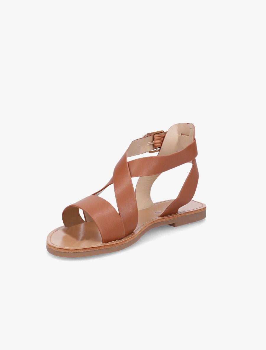 Sandales en simili à brides croisées - Camel - 3