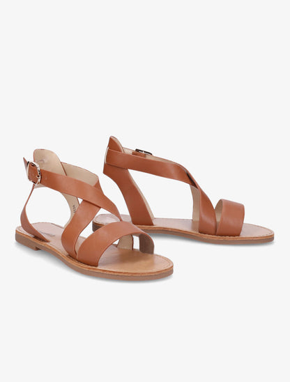 Sandales en simili à brides croisées - Camel - 4