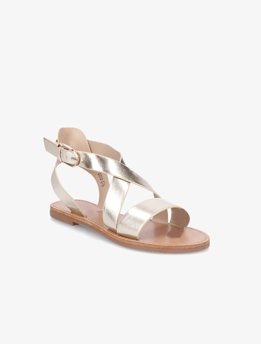 Sandales en simili à brides croisées - Or - 1
