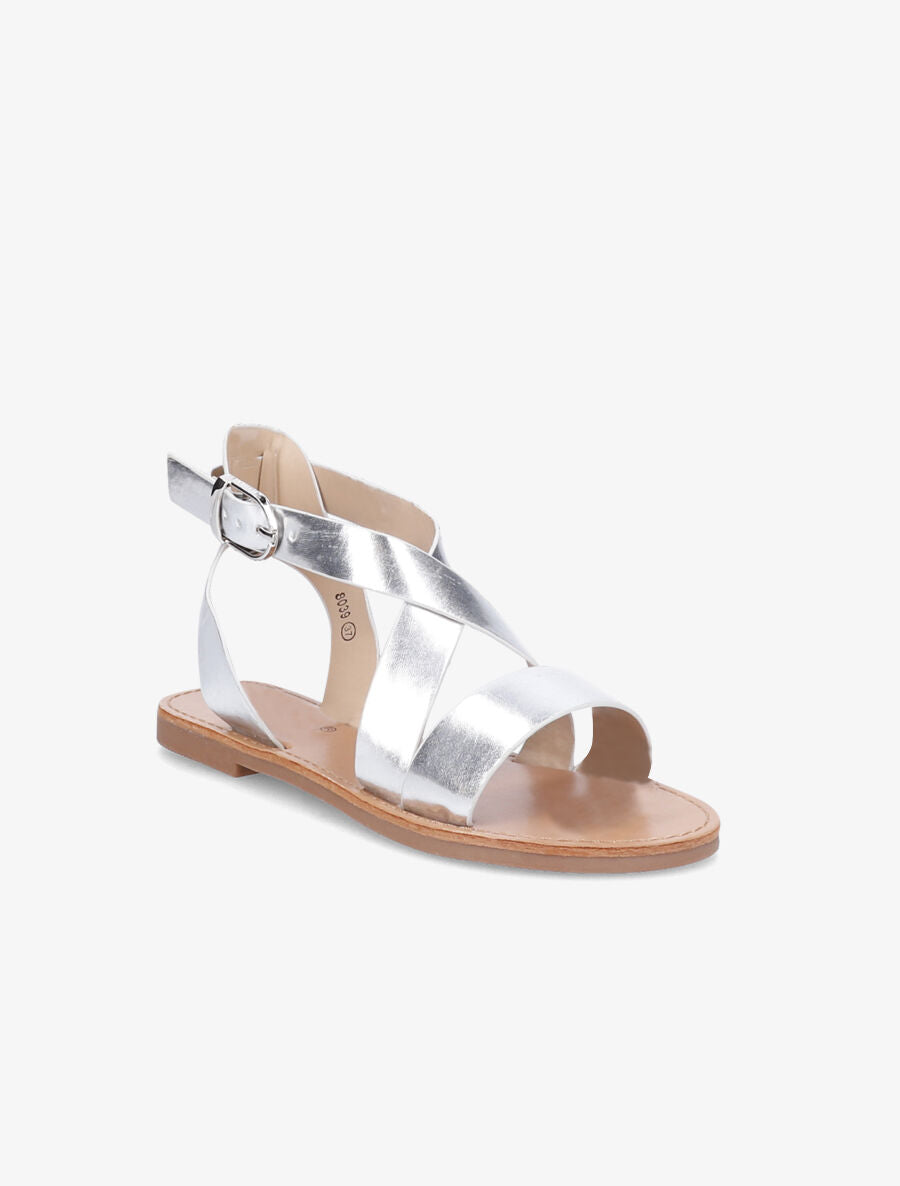 Sandales en simili à brides croisées - Argent - 5