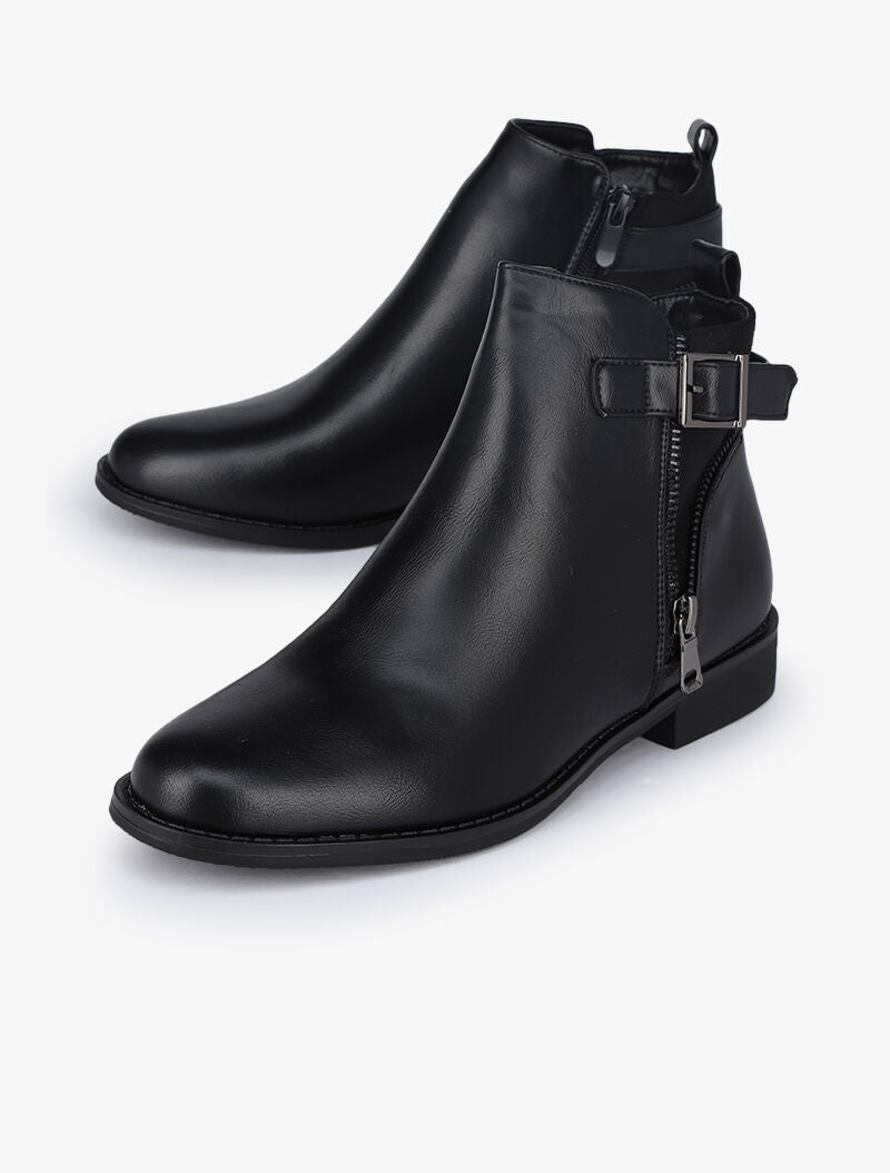 Bottines à détail zip et sangle - Noir - 4