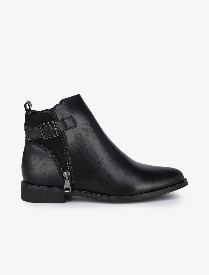 Bottines à détail zip et sangle - Noir - 1
